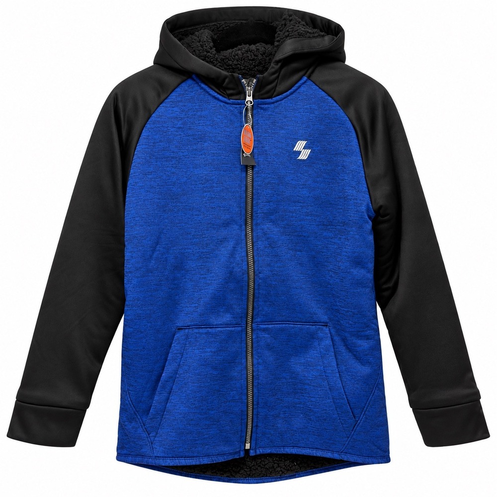 Place Sport Boys XL 14 Blue Black Faux Fur Sherpa Lined Full Zip Hoodie Jacket